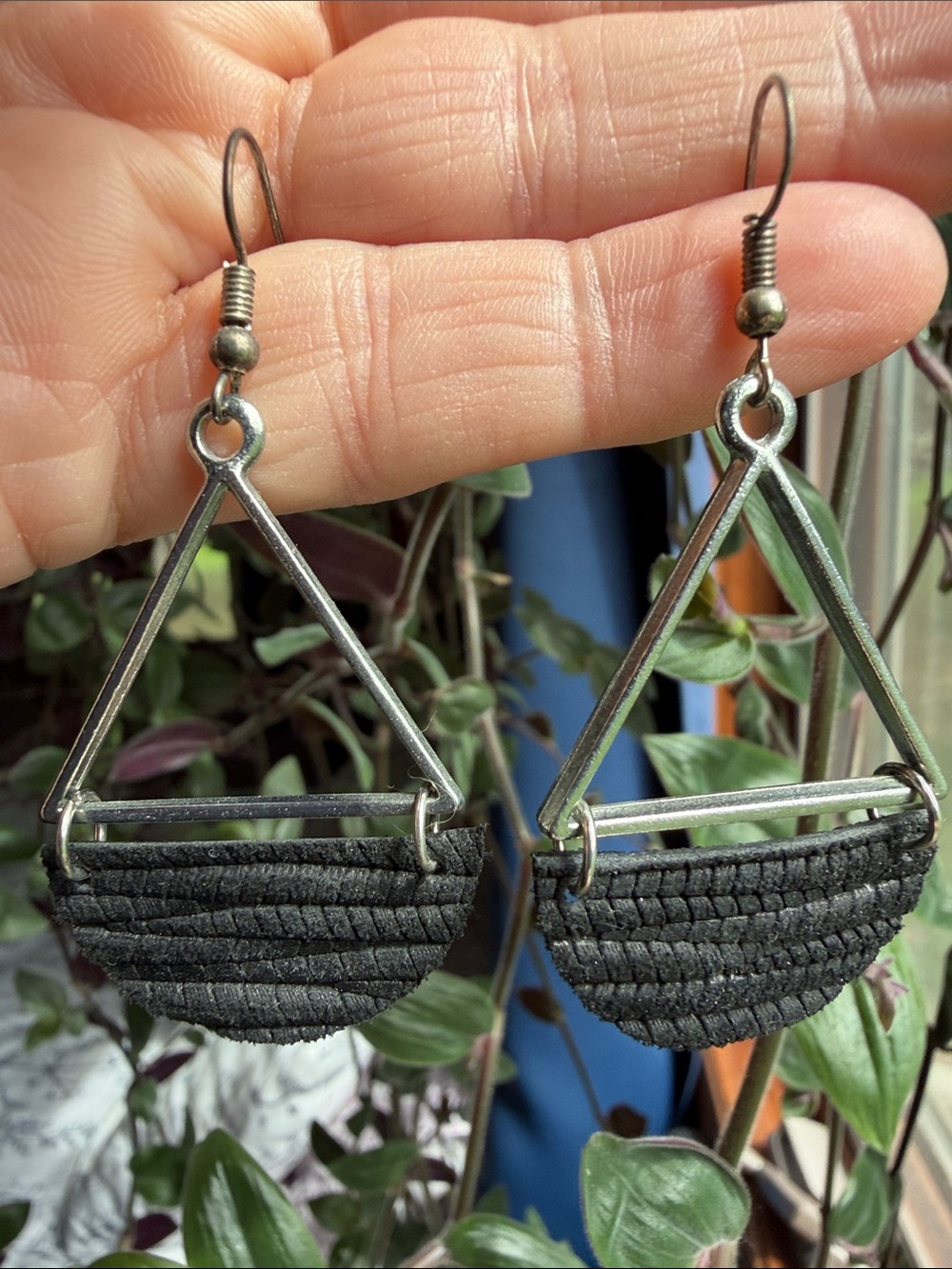 Handcrafted Black Triangle Drop Earrings
